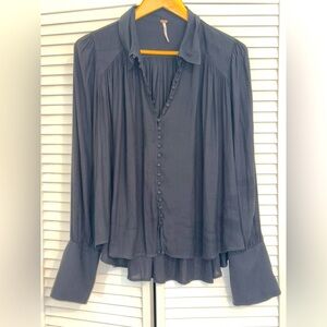 Free People Charcoal Black Button-Down Blouse - M